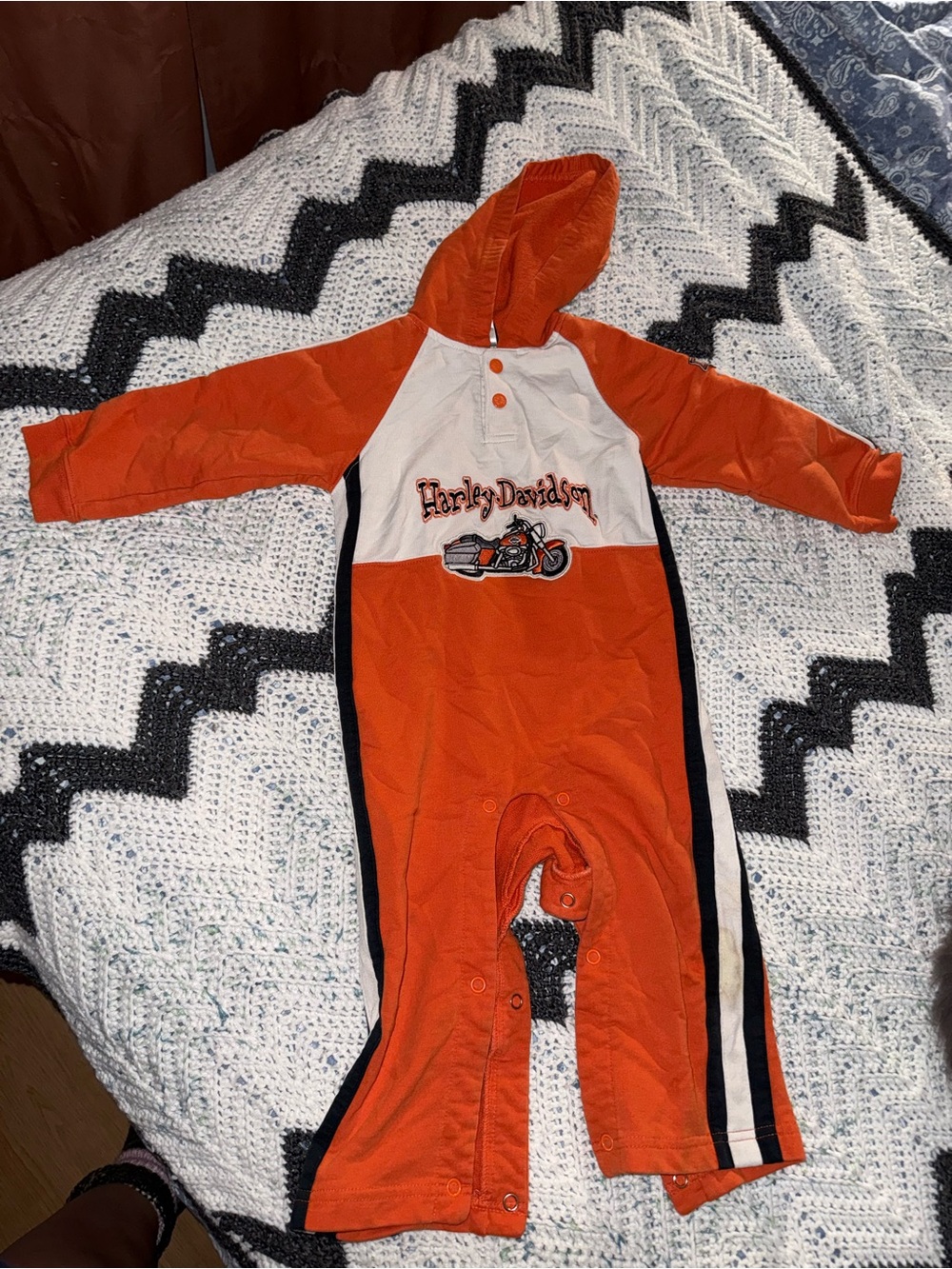 Harley-Davidson Orange and White Baby Hoodie Romper